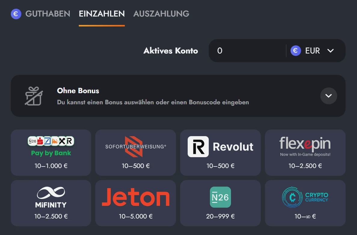 Martin Casino Einzahlung mit Revolut, Sofortüberweisung, E-Wallets und Kryptowährungen